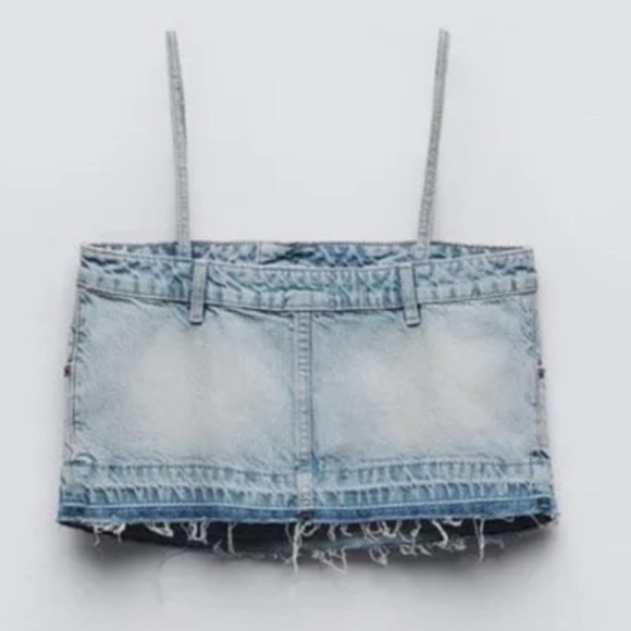 NEW ZARA - Denim Skirt Effect Crop Top - Picture 4 of 8